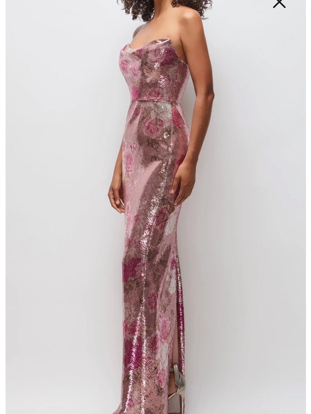 After Six Strapless Pink and Gold Sequin Column Gown